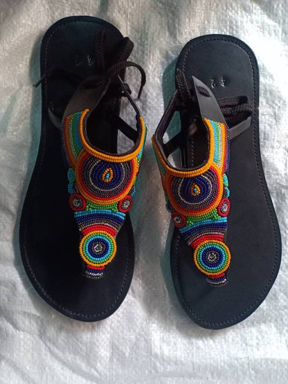 Handmade African Beaded Sandals/Authentic Maasai-Style Leather Flip-Flops Women/Boho Beach Sandals/Comfortable Summer Sandal African Gifts