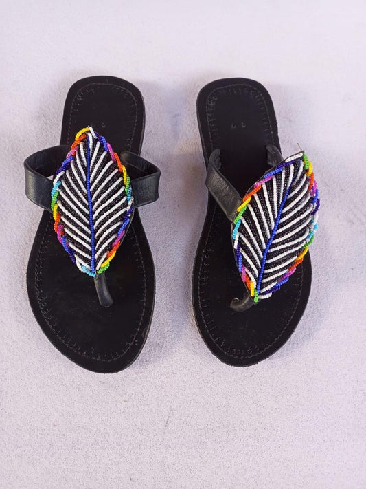 Handmade African Beaded Sandals/Authentic Maasai-Style Leather Flip-Flops Women/Boho Beach Sandals/Comfortable Summer Sandal African Gifts