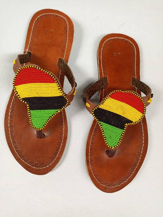 Handmade African Beaded Sandals/Authentic Maasai-Style Leather Flip-Flops Women/Boho Beach Sandals/Comfortable Summer Sandal African Gifts