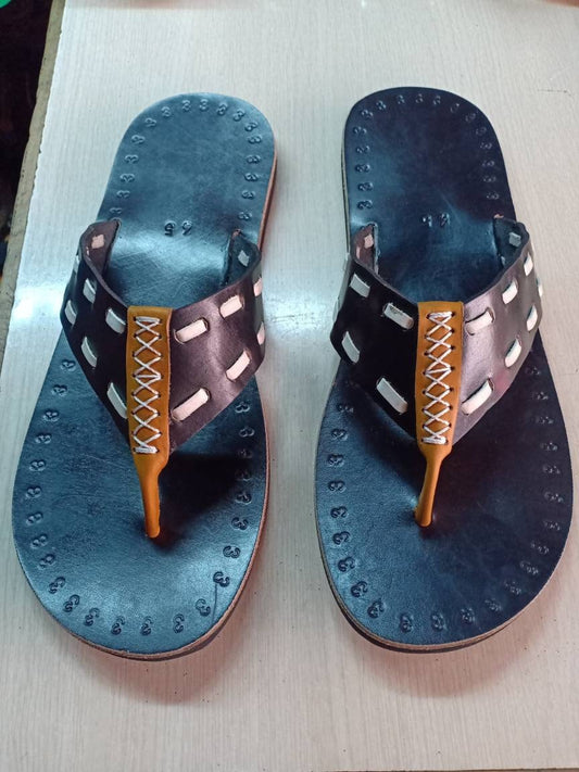 CUSTOMIZED Leather Men's Sandals/Genuine Leather Beaded Flip-Flops/Comfortable Summer Sandals for Men/African Shoes/Unique Gift for Him