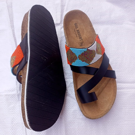 Handmade African Beaded Sandals/Authentic Maasai-Style Leather Flip-Flops Women/Boho Beach Sandals/Comfortable Summer Sandal African Gifts