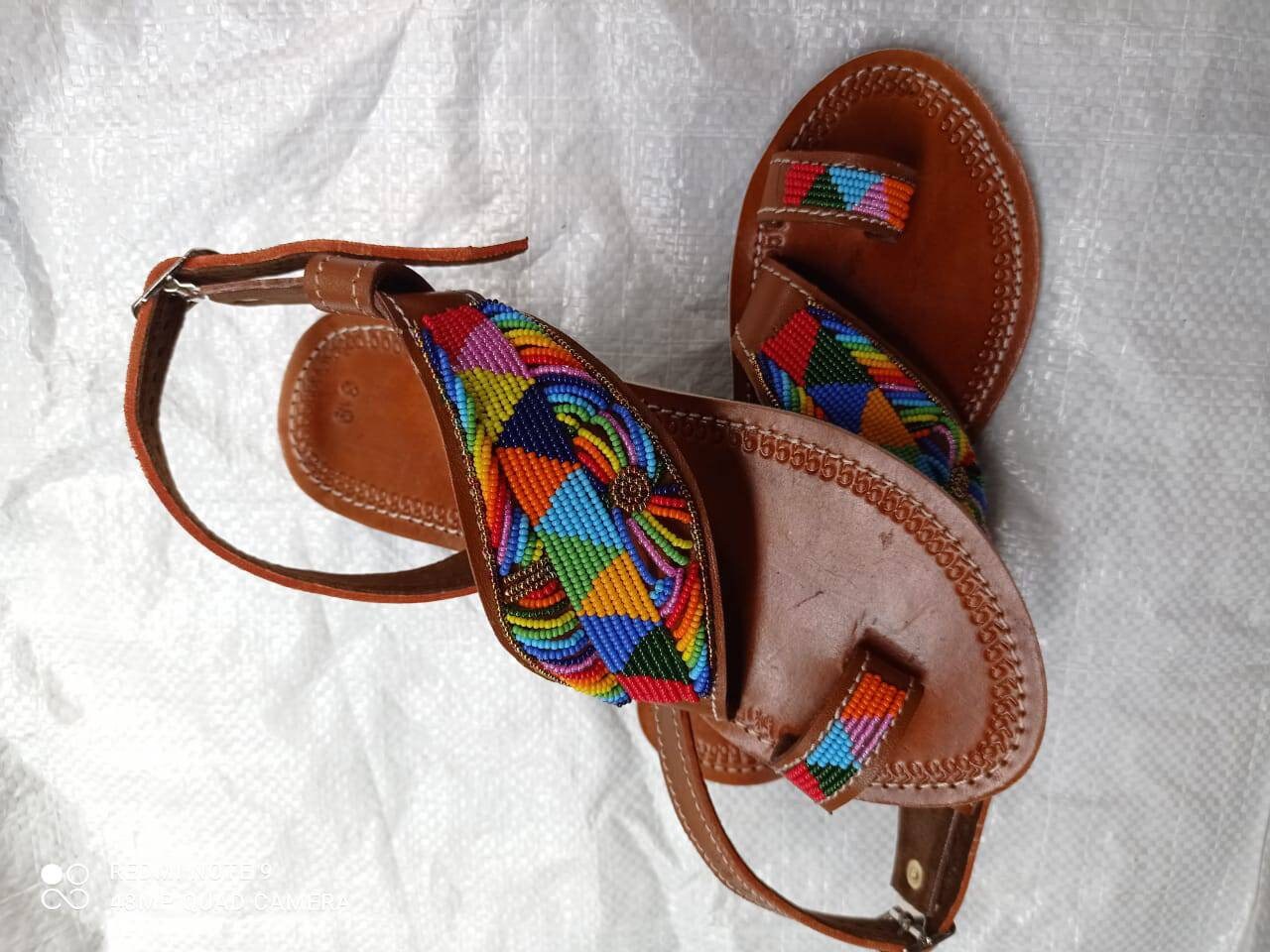 Handmade African Beaded Sandals/Authentic Maasai-Style Leather Flip-Flops Women/Boho Beach Sandals/Comfortable Summer Sandal African Gifts