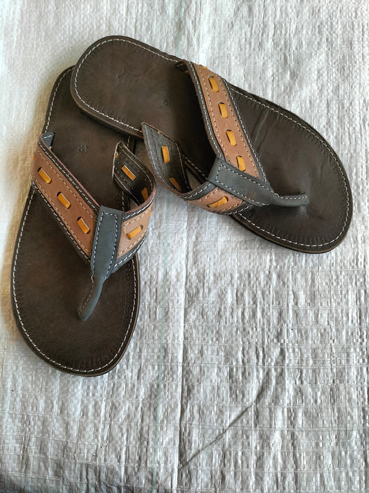 Handmade African Men's Sandals/Genuine Leather Beaded Flip-Flops/Comfortable Summer Sandals for Men/African Shoes/Unique Gift for Him