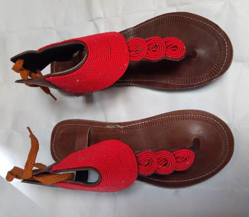 Handmade African Beaded Sandals/Authentic Maasai-Style Leather Flip-Flops Women/Boho Beach Sandals/Comfortable Summer Sandal African Gifts
