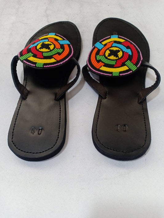 Handmade African Beaded Sandals/Authentic Maasai-Style Leather Flip-Flops Women/Boho Beach Sandals/Comfortable Summer Sandal African Gifts