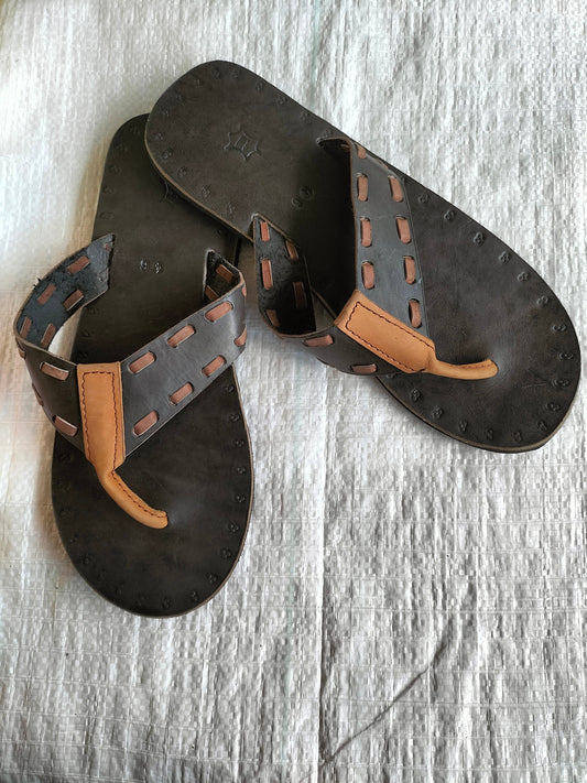Handmade African Men's Sandals/Genuine Leather Beaded Flip-Flops/Comfortable Summer Sandals for Men/African Shoes/Unique Gift for Him