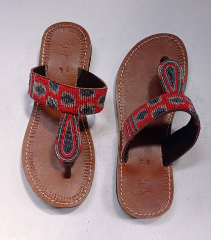 Handmade African Beaded Sandals/Authentic Maasai-Style Leather Flip-Flops Women/Boho Beach Sandals/Comfortable Summer Sandal African Gifts