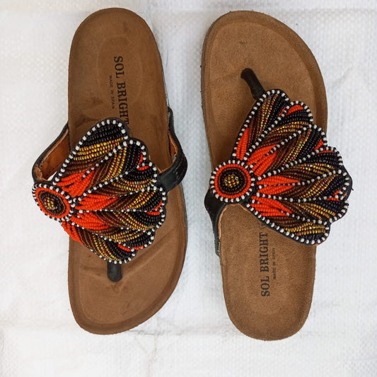Handmade African Beaded Sandals/Authentic Maasai-Style Leather Flip-Flops Women/Boho Beach Sandals/Comfortable Summer Sandal African Gifts