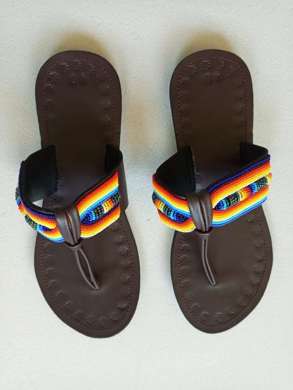 Handmade African Beaded Sandals/Authentic Maasai-Style Leather Flip-Flops Women/Boho Beach Sandals/Comfortable Summer Sandal African Gifts