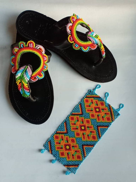 Handmade African Beaded Sandals/Authentic Maasai-Style Leather Flip-Flops Women/Boho Beach Sandals/Comfortable Summer Sandal African Gifts