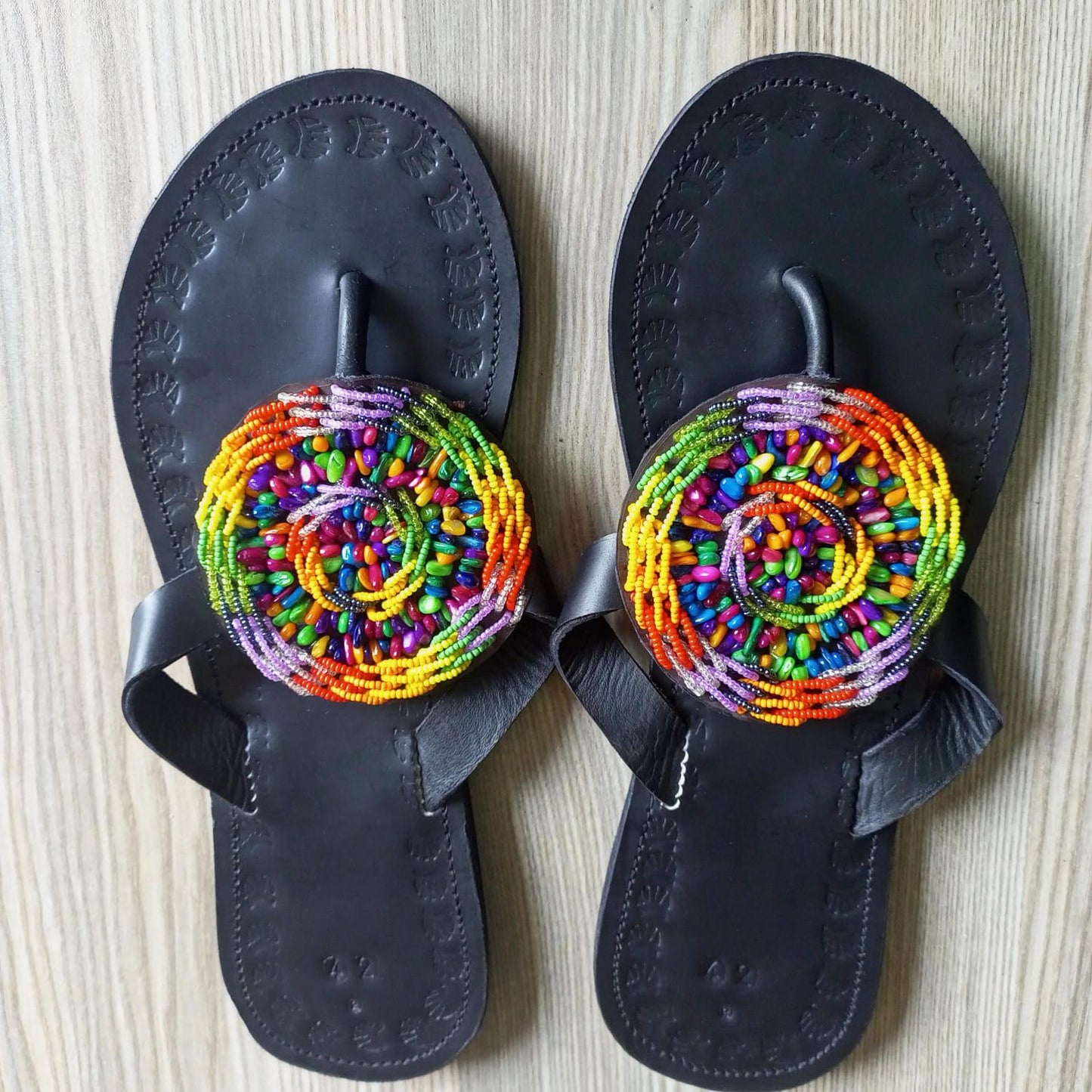 Handmade African Beaded Sandals/Authentic Maasai-Style Leather Flip-Flops Women/Boho Beach Sandals/Comfortable Summer Sandal African Gifts