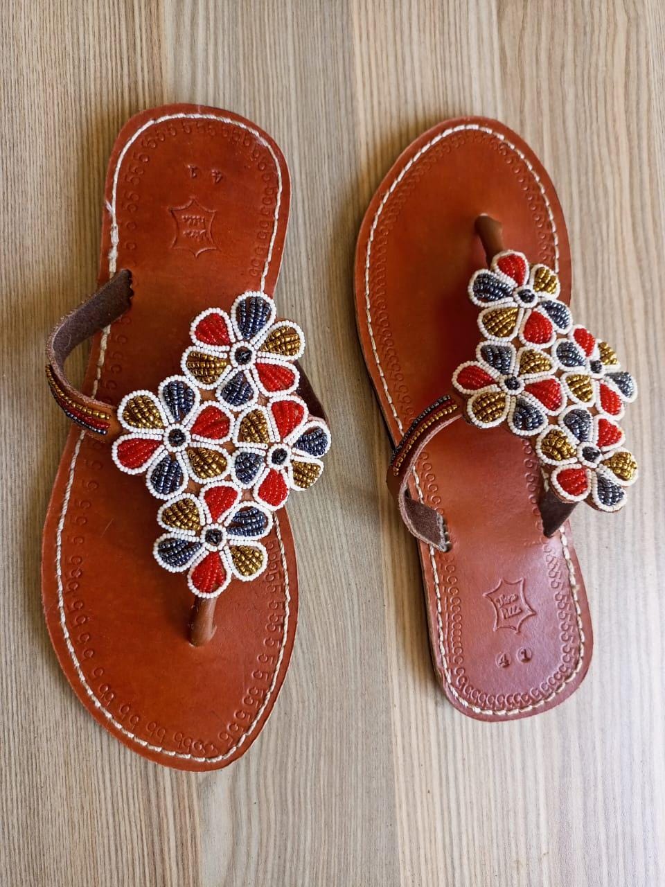 Handmade African Beaded Sandals/Authentic Maasai-Style Leather Flip-Flops Women/Boho Beach Sandals/Comfortable Summer Sandal African Gifts
