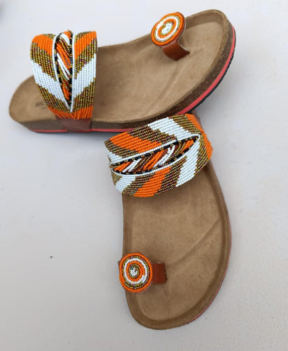 Handmade African Beaded Sandals/Authentic Maasai-Style Leather Flip-Flops Women/Boho Beach Sandals/Comfortable Summer Sandal African Gifts
