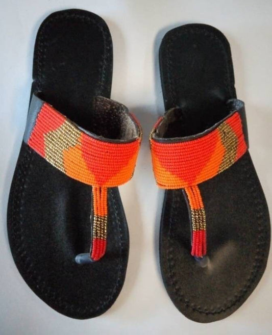 Handmade African Beaded Sandals/Authentic Maasai-Style Leather Flip-Flops Women/Boho Beach Sandals/Comfortable Summer Sandal African Gifts