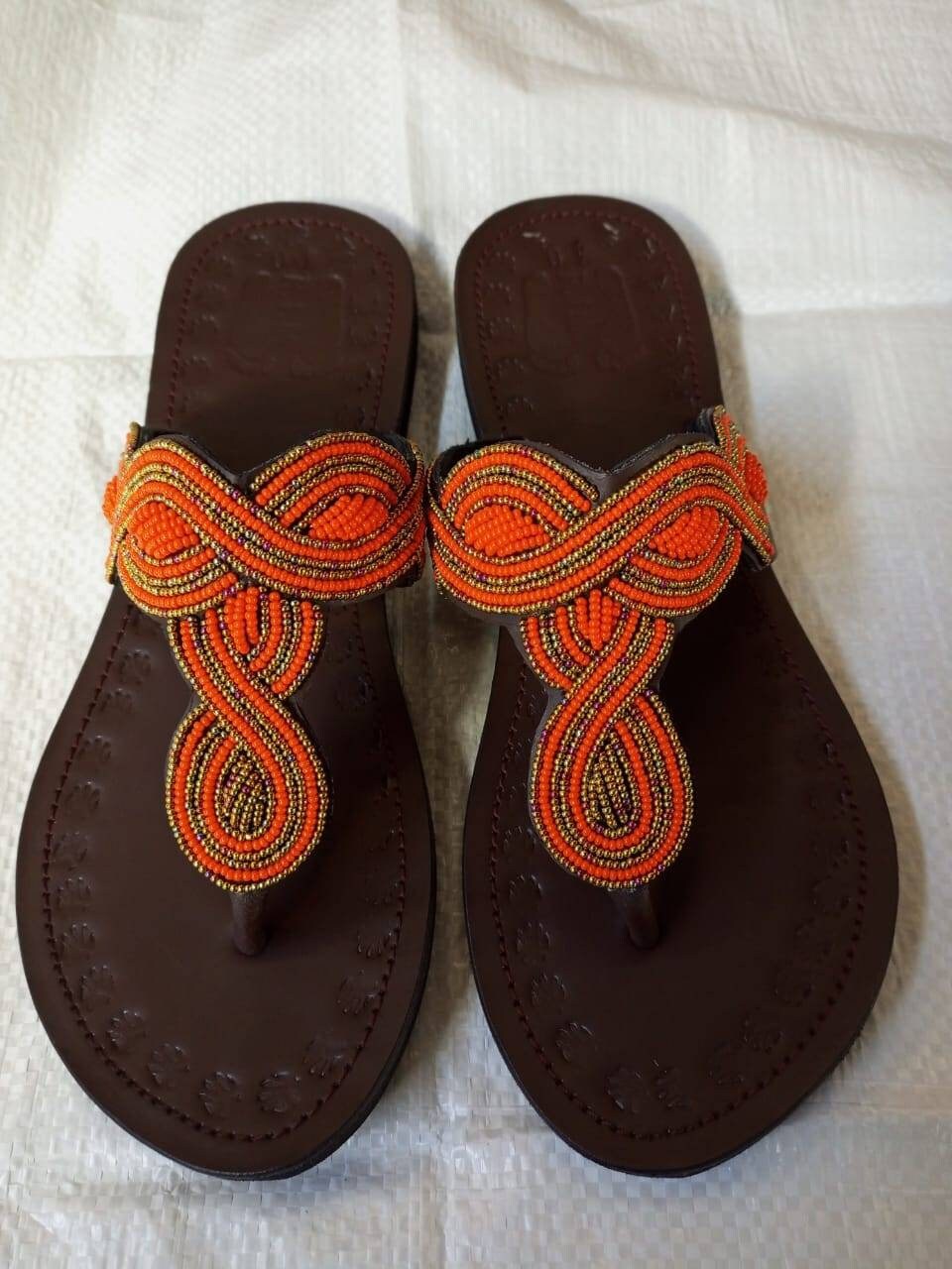 Handmade African Beaded Sandals/Authentic Maasai-Style Leather Flip-Flops Women/Boho Beach Sandals/Comfortable Summer Sandal African Gifts