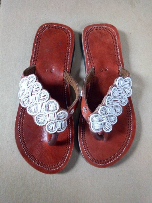 Handmade African Beaded Sandals/Authentic Maasai-Style Leather Flip-Flops Women/Boho Beach Sandals/Comfortable Summer Sandal African Gifts