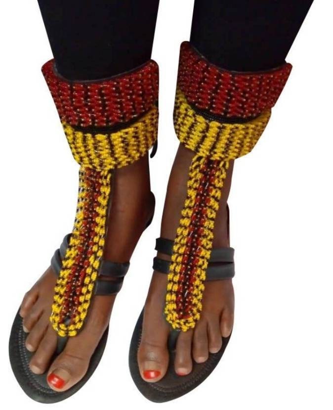 Handmade African Beaded Sandals/Authentic Maasai-Style Leather Flip-Flops Women/Boho Beach Sandals/Comfortable Summer Sandal African Gifts