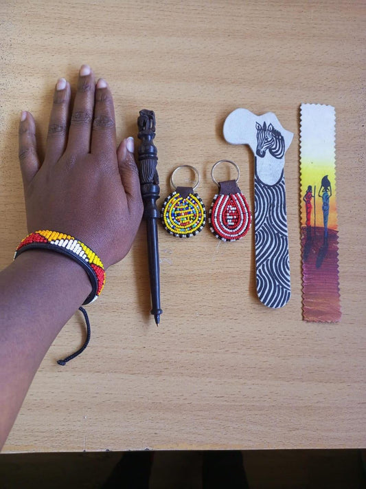 Handcrafted Gift Set: Bookmark, Ebony Pen, Beaded Keyholder  Adjustable Bracelet - Unique Thoughtful Gift for All Occasions