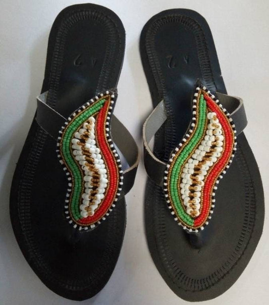 Handmade African Beaded Sandals/Authentic Maasai-Style Leather Flip-Flops Women/Boho Beach Sandals/Comfortable Summer Sandal African Gifts