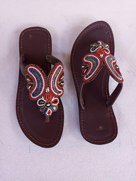 Handmade African Beaded Sandals/Authentic Maasai-Style Leather Flip-Flops Women/Boho Beach Sandals/Comfortable Summer Sandal African Gifts