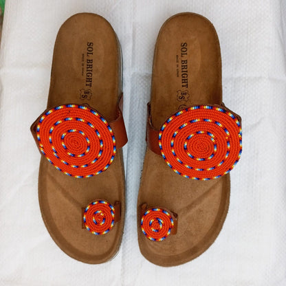 Handmade African Beaded Sandals/Authentic Maasai-Style Leather Flip-Flops Women/Boho Beach Sandals/Comfortable Summer Sandal African Gifts