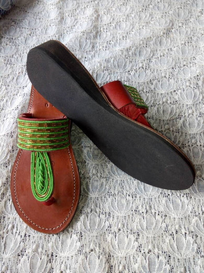 Handmade African Beaded Sandals/Authentic Maasai-Style Leather Flip-Flops Women/Boho Beach Sandals/Comfortable Summer Sandal African Gifts