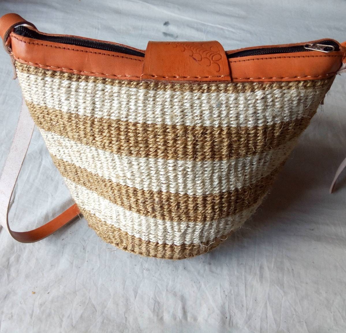 Handmade Woven Sisal Sling Bag - Boho Eco-Friendly Crossbody Bag | Sustainable Natural Fiber Purse | African Artisan Handcrafted Bag