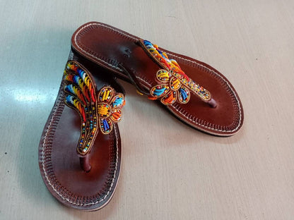 Handmade African Beaded Sandals/Authentic Maasai-Style Leather Flip-Flops Women/Boho Beach Sandals/Comfortable Summer Sandal African Gifts