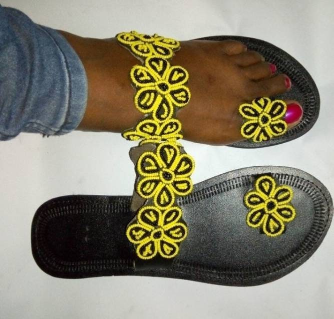 Handmade African Beaded Sandals/Authentic Maasai-Style Leather Flip-Flops Women/Boho Beach Sandals/Comfortable Summer Sandal African Gifts