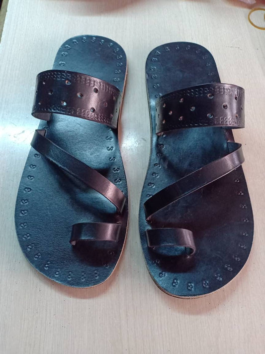 Handmade African Men's Sandals/Genuine Leather Beaded Flip-Flops/Comfortable Summer Sandals for Men/African Shoes/Unique Gift for Him