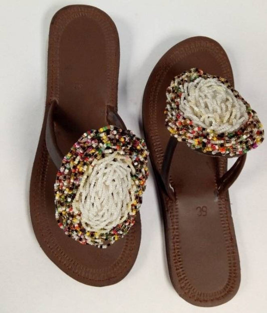 Handmade African Beaded Sandals/Authentic Maasai-Style Leather Flip-Flops Women/Boho Beach Sandals/Comfortable Summer Sandal African Gifts