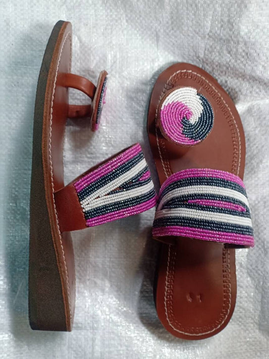 Handmade African Beaded Sandals/Authentic Maasai-Style Leather Flip-Flops Women/Boho Beach Sandals/Comfortable Summer Sandal African Gifts