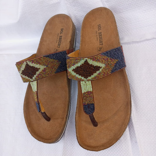 Handmade African Beaded Sandals/Authentic Maasai-Style Leather Flip-Flops Women/Boho Beach Sandals/Comfortable Summer Sandal African Gifts