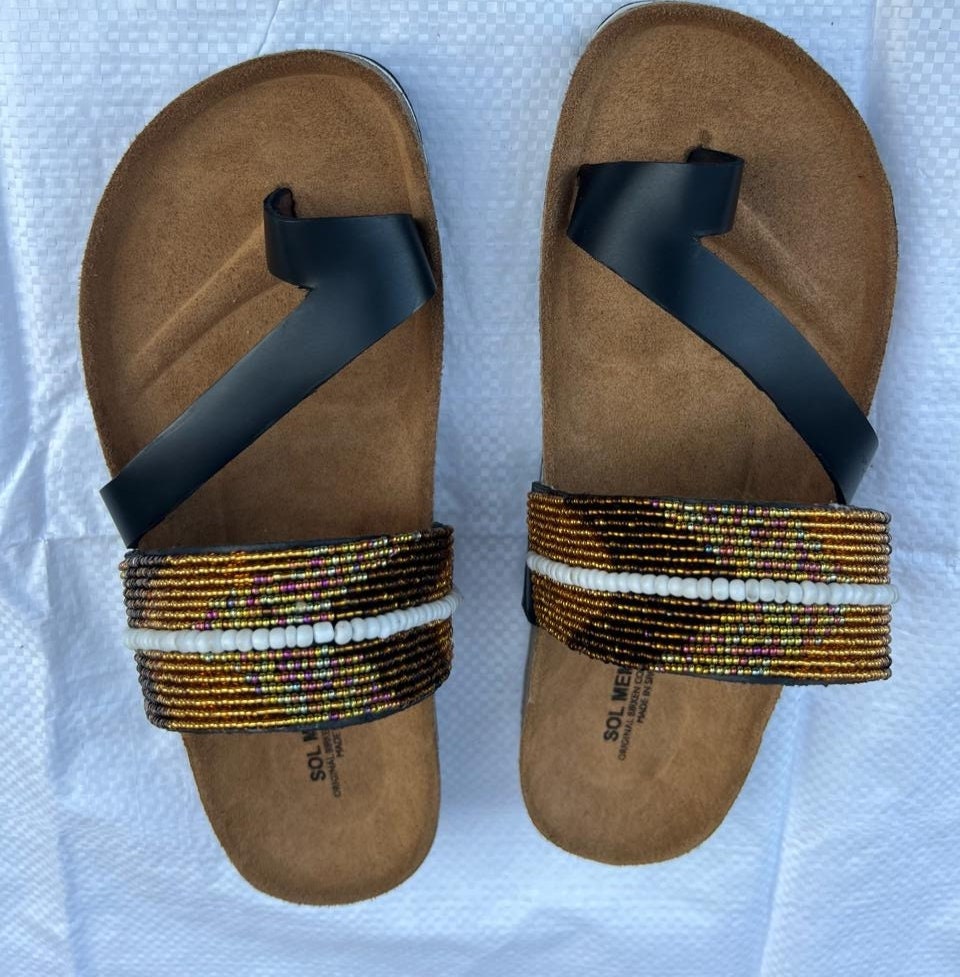 Handmade African Beaded Sandals/Authentic Maasai-Style Leather Flip-Flops Women/Boho Beach Sandals/Comfortable Summer Sandal African Gifts