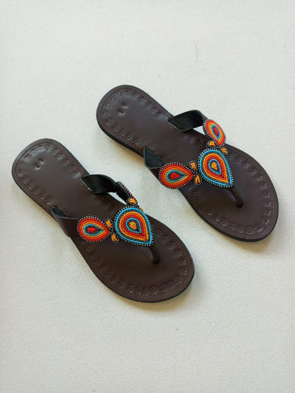 Handmade African Beaded Sandals/Authentic Maasai-Style Leather Flip-Flops Women/Boho Beach Sandals/Comfortable Summer Sandal African Gifts