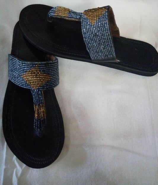 Handmade African Beaded Sandals/Authentic Maasai-Style Leather Flip-Flops Women/Boho Beach Sandals/Comfortable Summer Sandal African Gifts