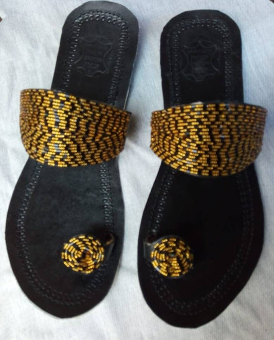 Handmade African Beaded Sandals/Authentic Maasai-Style Leather Flip-Flops Women/Boho Beach Sandals/Comfortable Summer Sandal African Gifts