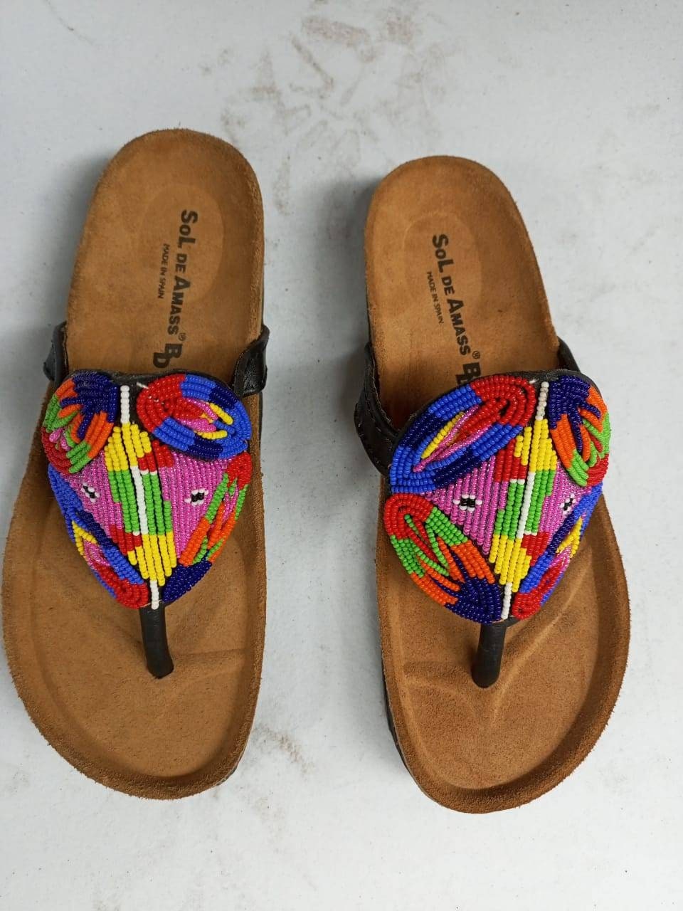 Handmade African Beaded Sandals/Authentic Maasai-Style Leather Flip-Flops Women/Boho Beach Sandals/Comfortable Summer Sandal African Gifts