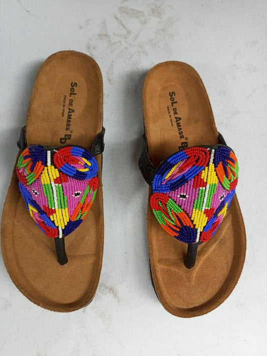 Handmade African Beaded Sandals/Authentic Maasai-Style Leather Flip-Flops Women/Boho Beach Sandals/Comfortable Summer Sandal African Gifts