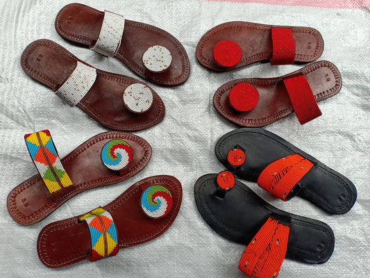 Handmade African Beaded Sandals/Authentic Maasai-Style Leather Flip-Flops Women/Boho Beach Sandals/Comfortable Summer Sandal African Gifts