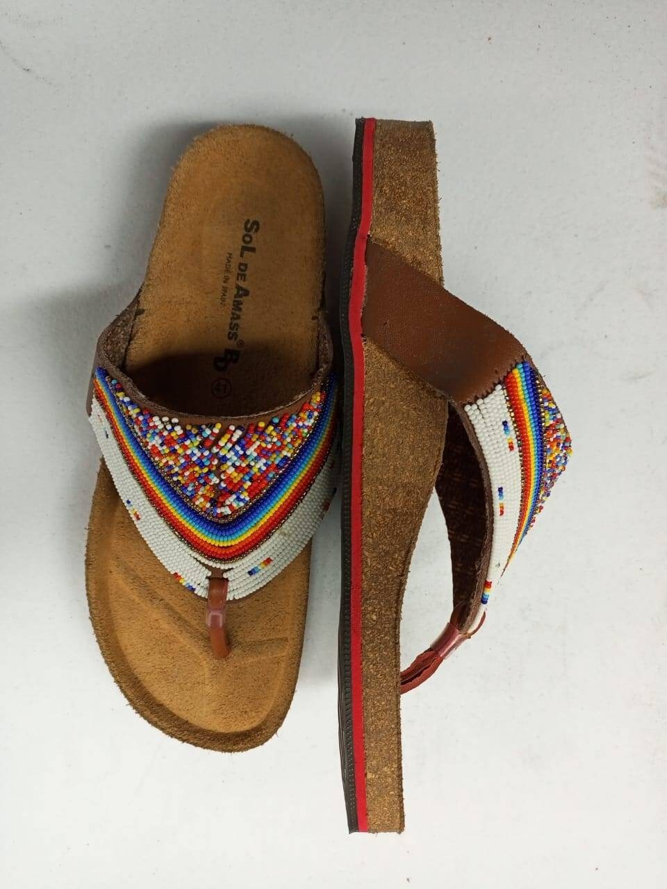 Handmade African Beaded Sandals/Authentic Maasai-Style Leather Flip-Flops Women/Boho Beach Sandals/Comfortable Summer Sandal African Gifts