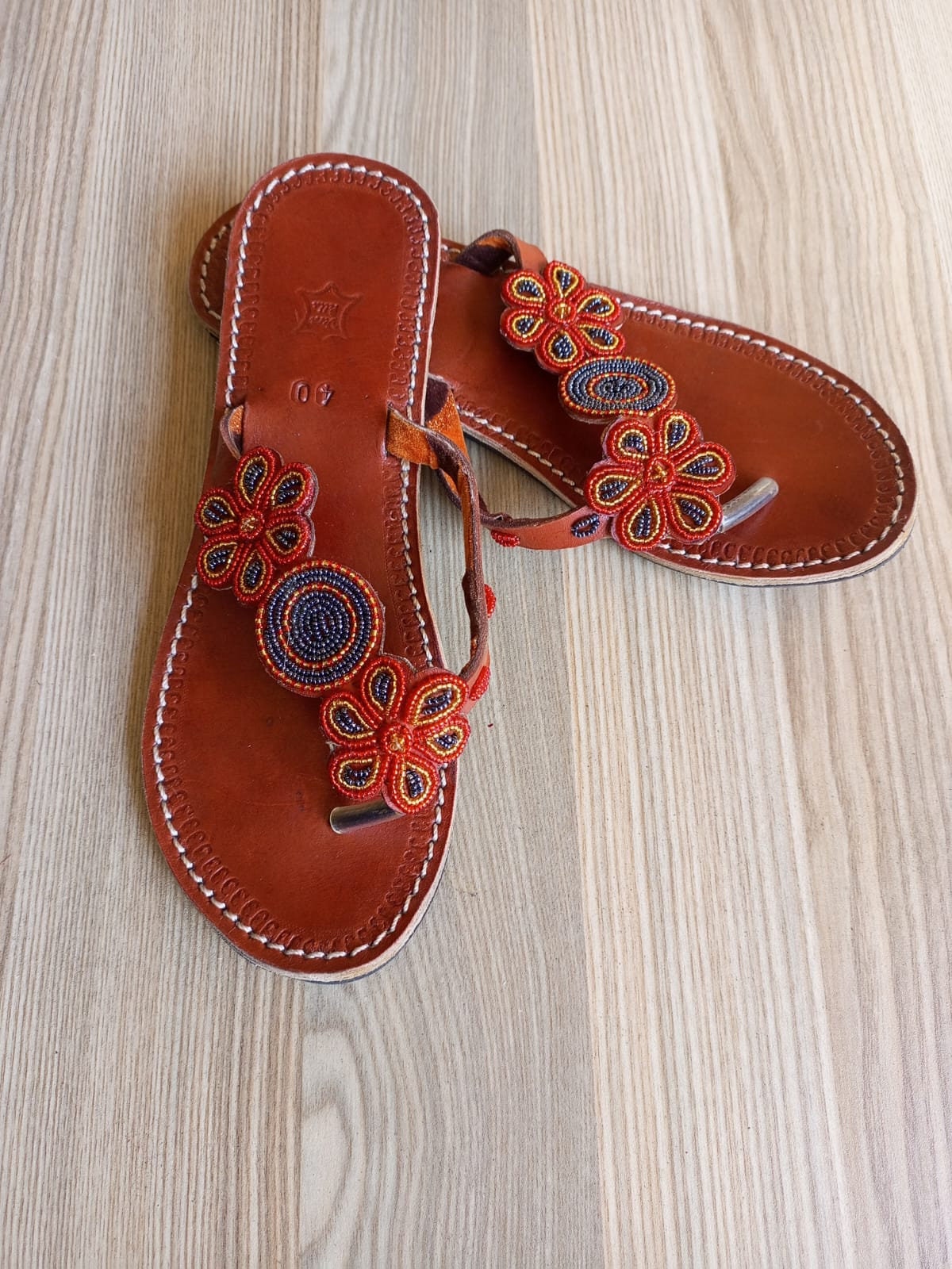 Handmade African Beaded Sandals/Authentic Maasai-Style Leather Flip-Flops Women/Boho Beach Sandals/Comfortable Summer Sandal African Gifts