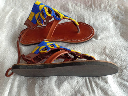 Handmade African Beaded Sandals/Authentic Maasai-Style Leather Flip-Flops Women/Boho Beach Sandals/Comfortable Summer Sandal African Gifts