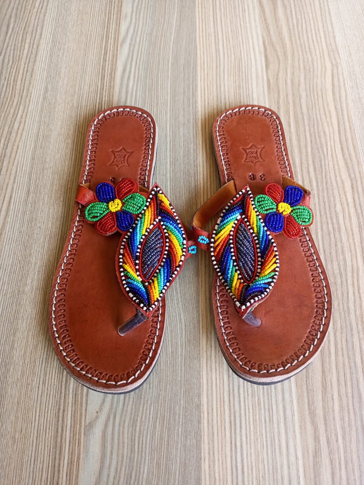 Handmade African Beaded Sandals/Authentic Maasai-Style Leather Flip-Flops Women/Boho Beach Sandals/Comfortable Summer Sandal African Gifts