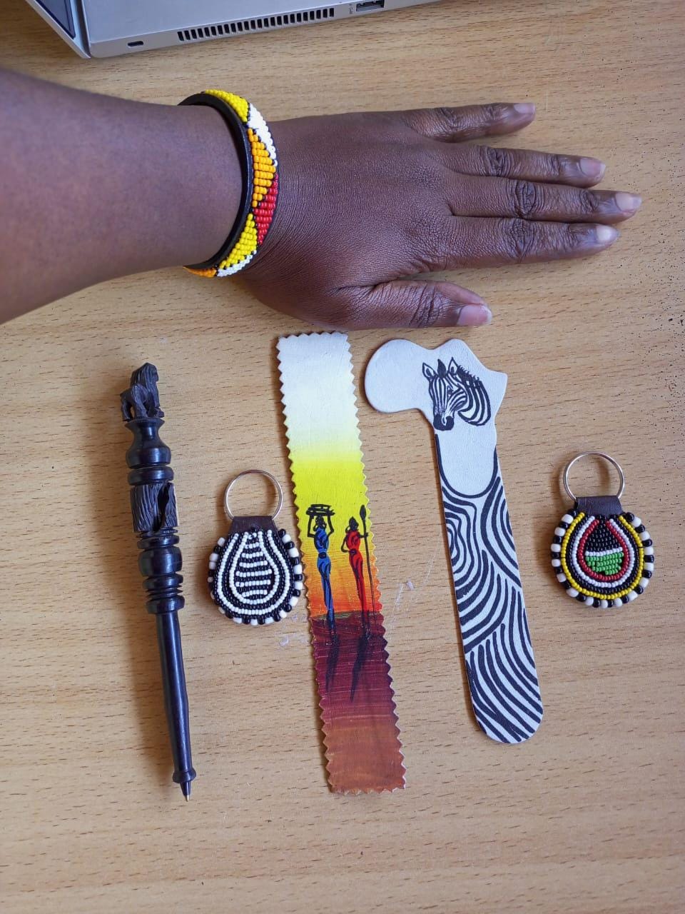 Handcrafted Gift Set: Bookmark, Ebony Pen, Beaded Keyholder  Adjustable Bracelet - Unique Thoughtful Gift for All Occasions