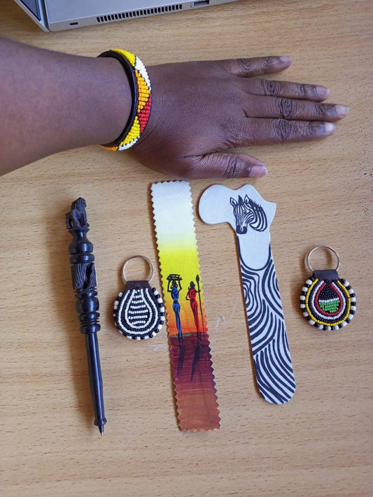 Handcrafted Gift Set: Bookmark, Ebony Pen, Beaded Keyholder  Adjustable Bracelet - Unique Thoughtful Gift for All Occasions