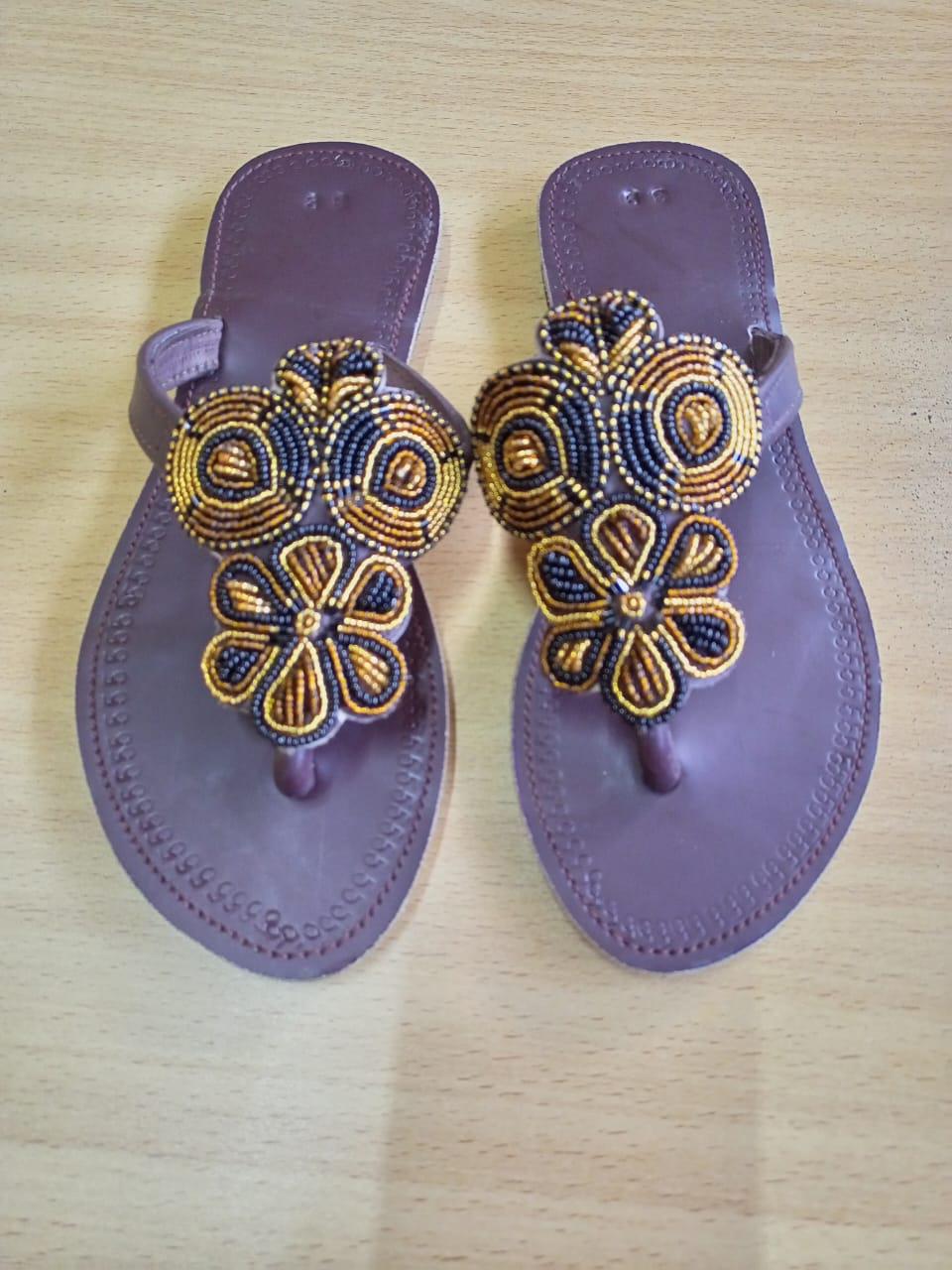 Handmade African Beaded Sandals/Authentic Maasai-Style Leather Flip-Flops Women/Boho Beach Sandals/Comfortable Summer Sandal African Gifts