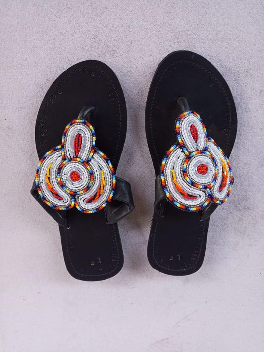 Handmade African Beaded Sandals/Authentic Maasai-Style Leather Flip-Flops Women/Boho Beach Sandals/Comfortable Summer Sandal African Gifts