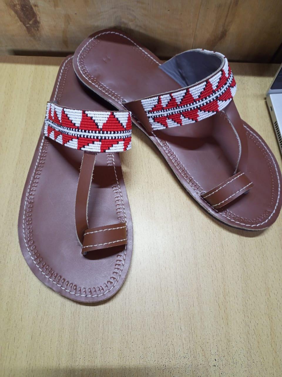 Handmade African Men's Sandals/Genuine Leather Beaded Flip-Flops/Comfortable Summer Sandals for Men/African Shoes/Unique Gift for Him