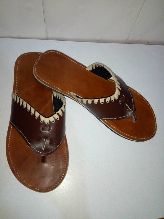 Handmade African Men's Sandals/Genuine Leather Beaded Flip-Flops/Comfortable Summer Sandals for Men/African Shoes/Unique Gift for Him
